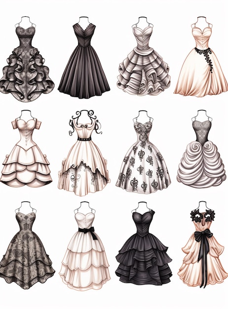 A close up of a bunch of dresses on a mannequin AI Generative