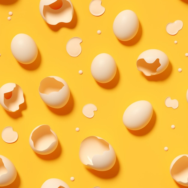 Ближайший взгляд на кучу яиц на желтой поверхности.