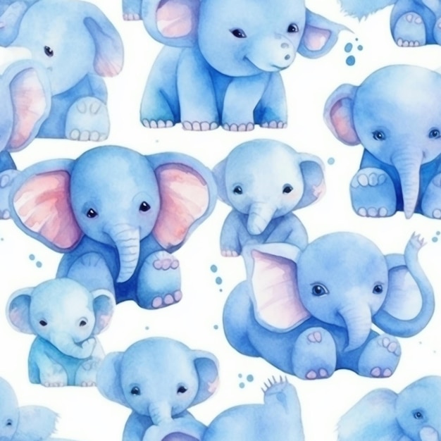 A close up of a bunch of elephants on a white background generative ai