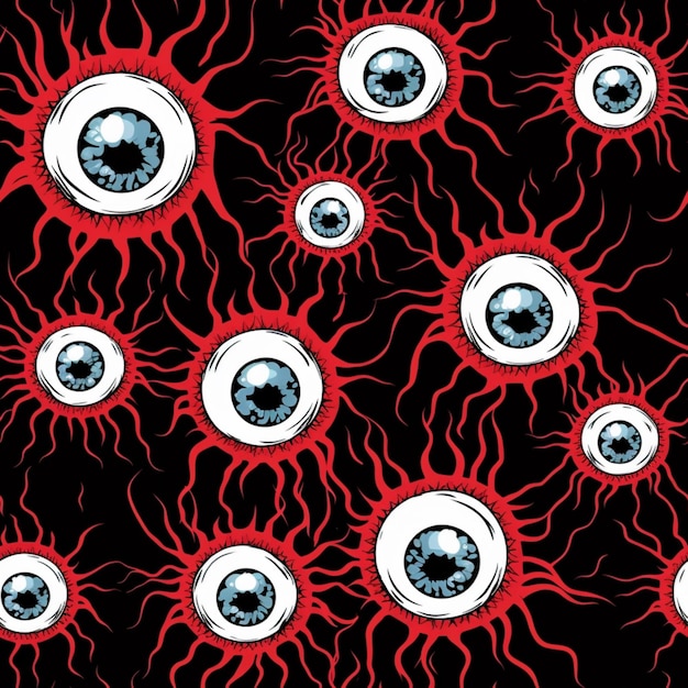 Photo a close up of a bunch of eyes with red and black generative ai