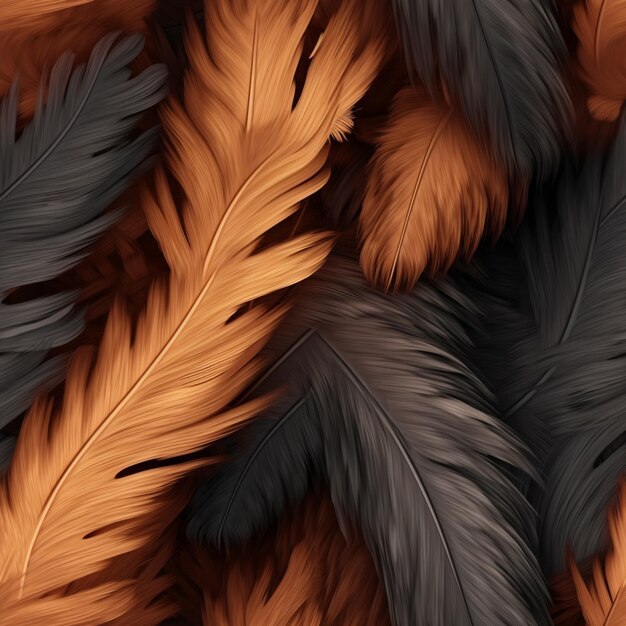 a close up of a bunch of black and brown feathers generative ai