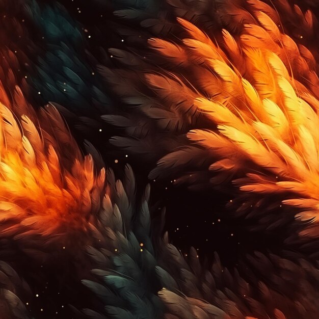 a close up of a bunch of feathers with a black background generative ai