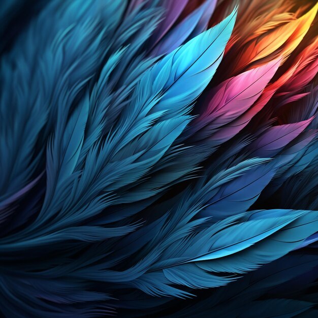 A close up of a bunch of feathers with a rainbow in the background generative ai