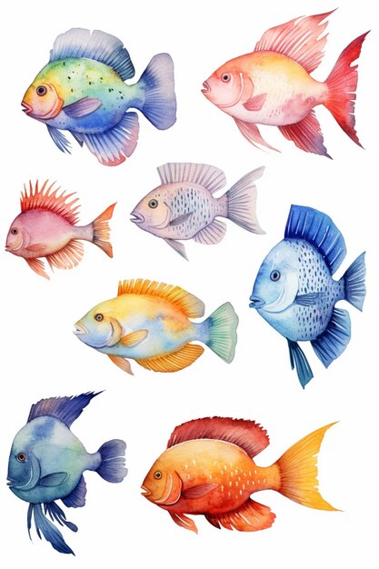 Photo a close up of a bunch of fish on a white background generative ai