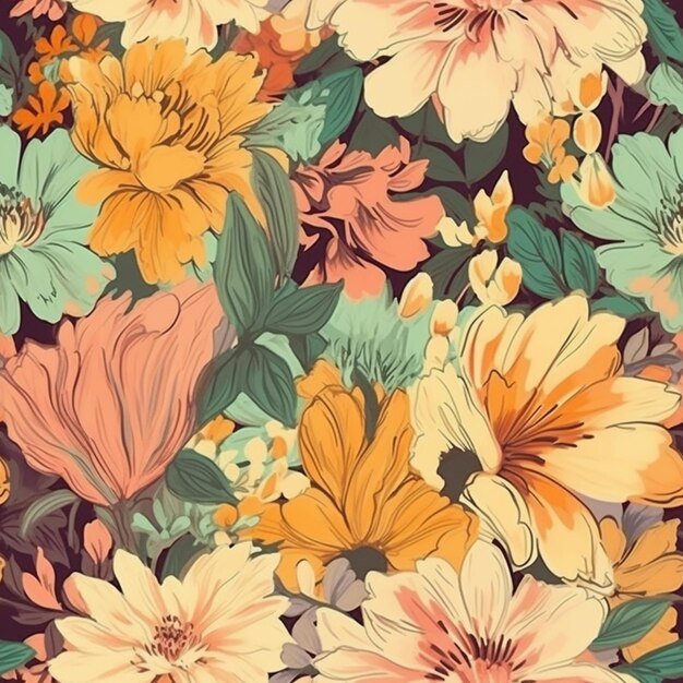 a close up of a bunch of flowers on a black background generative ai