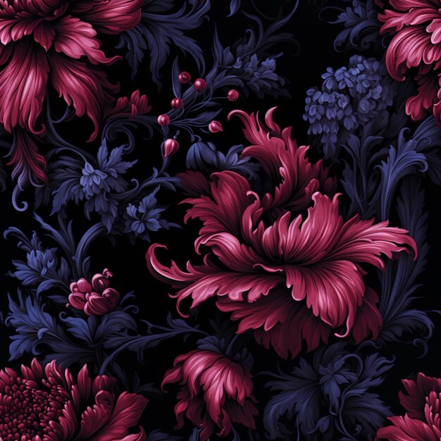 a close up of a bunch of flowers on a black background generative ai