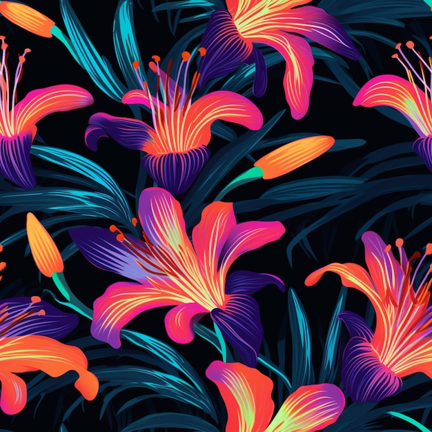 A close up of a bunch of flowers on a black background generative ai