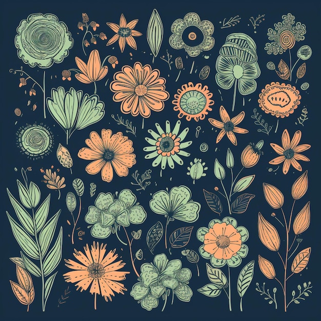 a close up of a bunch of flowers on a black background generative ai