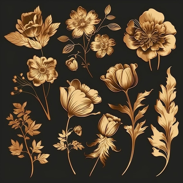 A close up of a bunch of flowers on a black background generative ai