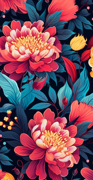 a close up of a bunch of flowers on a black background generative ai