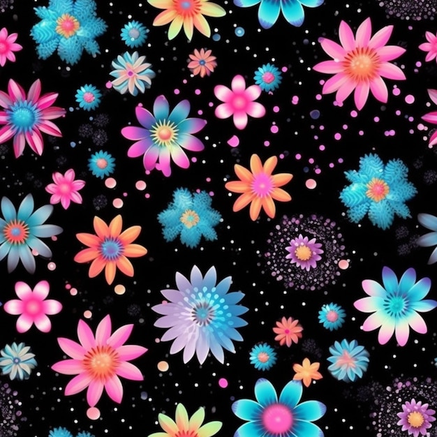 A close up of a bunch of flowers on a black background generative ai