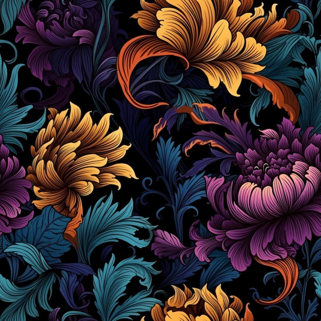 A close up of a bunch of flowers on a black background generative ai