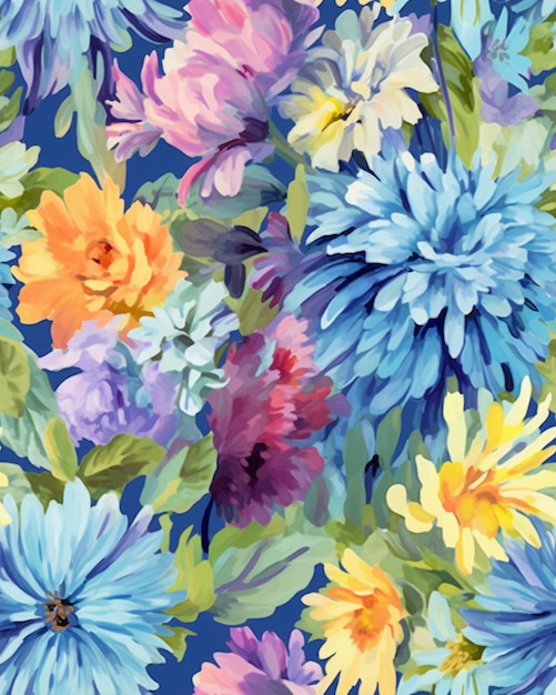 青い背景の花の束のクローズアップ ジェネレーティブAI