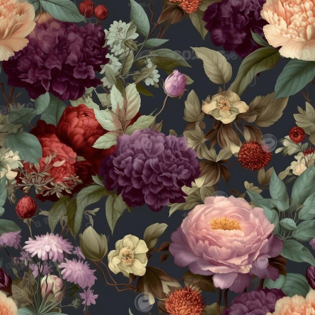 A close up of a bunch of flowers on a blue background generative ai