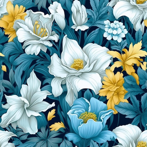 A close up of a bunch of flowers on a blue background generative ai