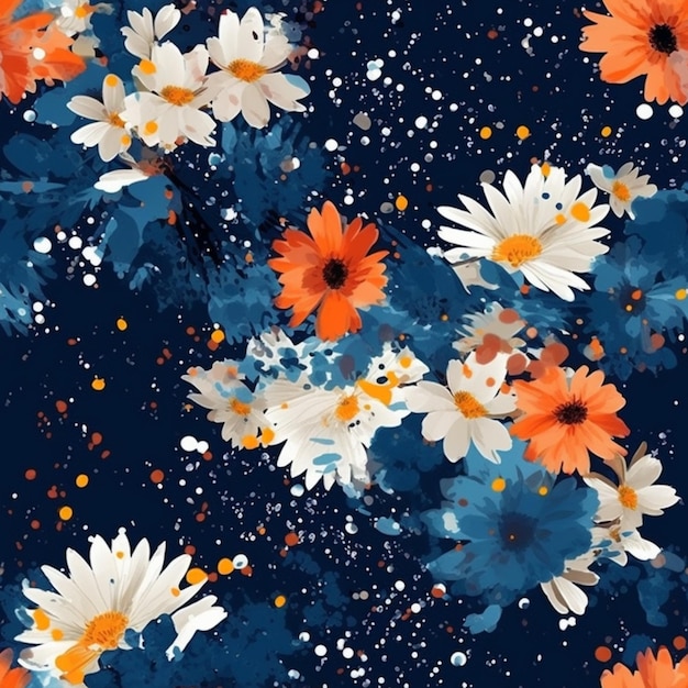 a close up of a bunch of flowers on a blue background generative ai