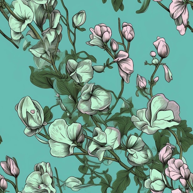 A close up of a bunch of flowers on a branch generative ai