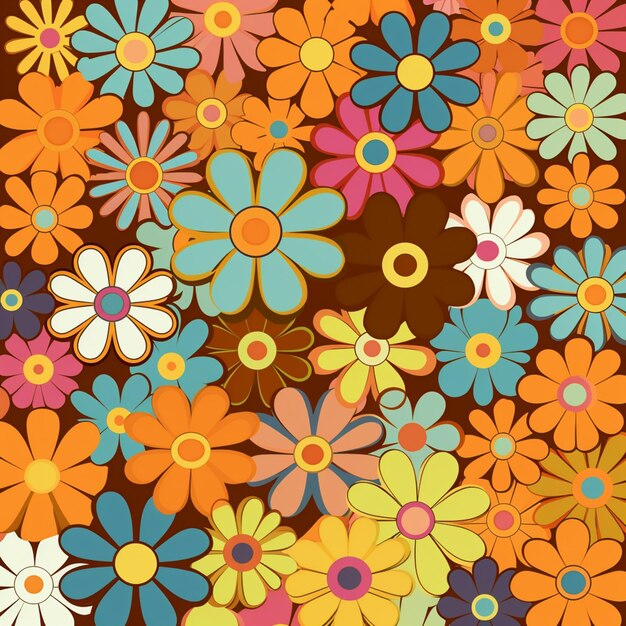 a close up of a bunch of flowers on a brown background generative ai