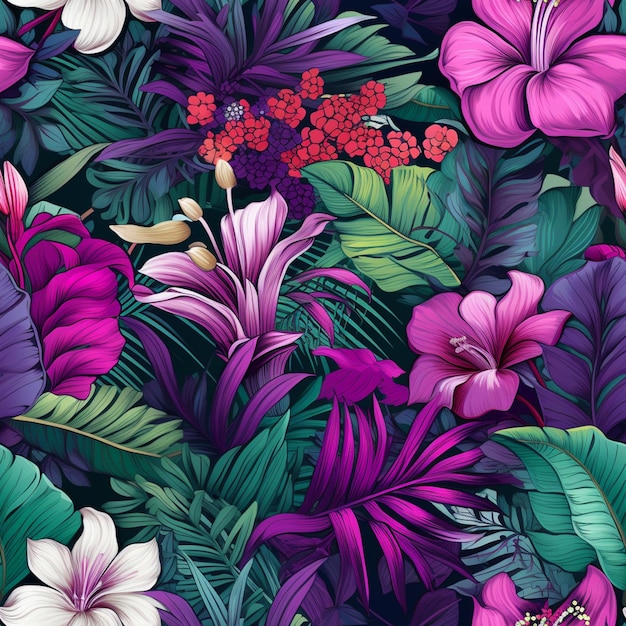 a close up of a bunch of flowers and leaves on a dark background generative ai