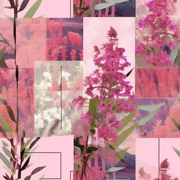 A close up of a bunch of flowers on a pink background generative ai