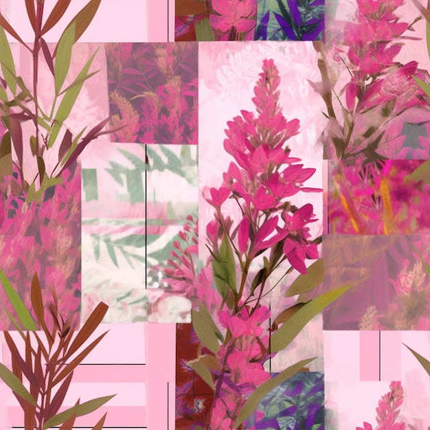 A close up of a bunch of flowers on a pink background generative ai