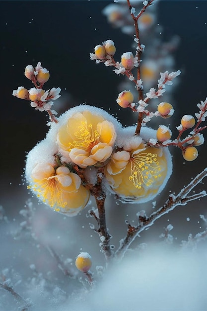 Close up of a bunch of flowers in the snow generative ai