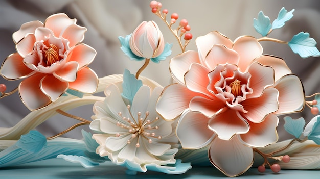 Крупный план букета цветов на столе Иллюстрация цветка лазурного цвета Идеально подходит для стены