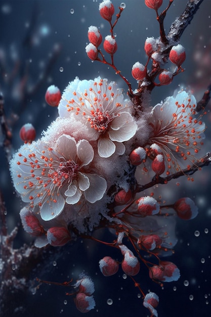 Close up of a bunch of flowers on a tree generative ai