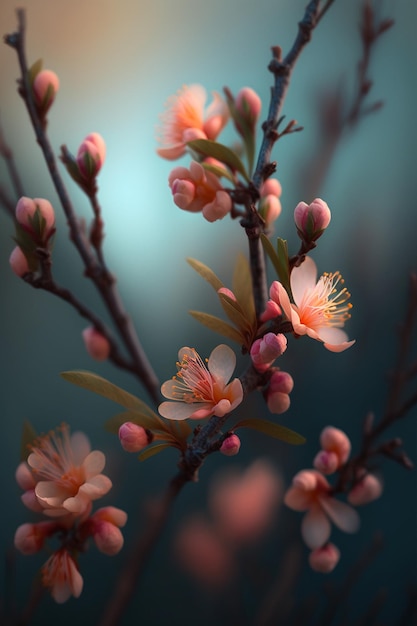 Close up of a bunch of flowers on a tree generative ai