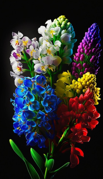 Close up of a bunch of flowers in a vase generative ai