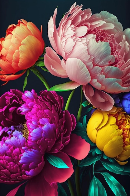 Close up of a bunch of flowers in a vase generative ai