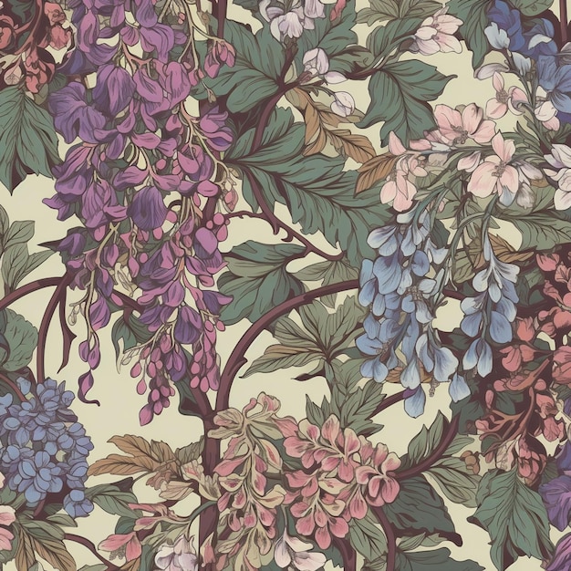 a close up of a bunch of flowers on a wall generative ai
