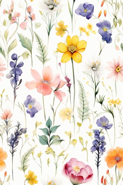 a close up of a bunch of flowers on a white background generative ai