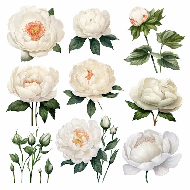 Photo a close up of a bunch of flowers on a white background generative ai