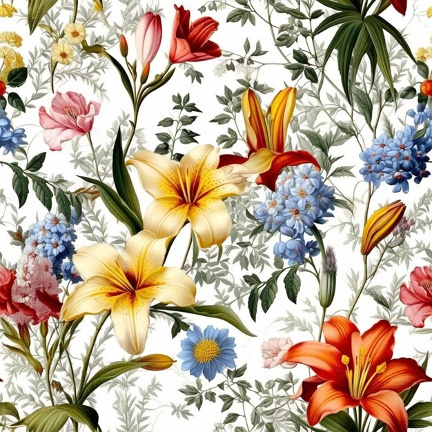 a close up of a bunch of flowers on a white background generative ai