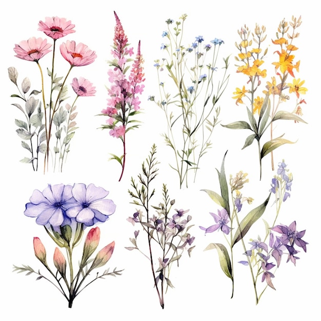 a close up of a bunch of flowers on a white background generative ai