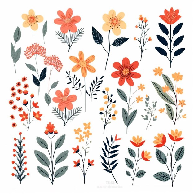 a close up of a bunch of flowers on a white background generative ai