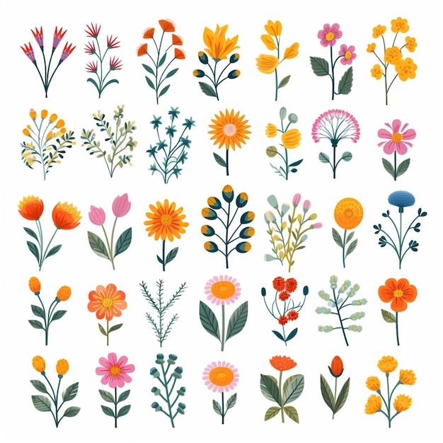 a close up of a bunch of flowers on a white background generative ai