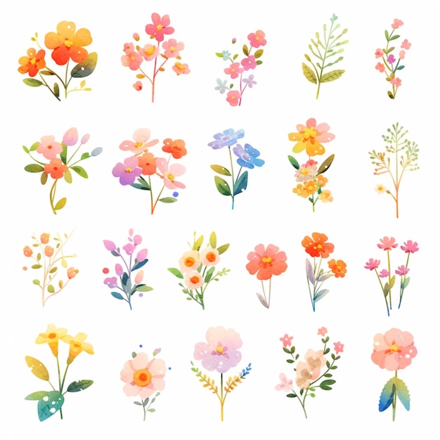 a close up of a bunch of flowers on a white background generative ai