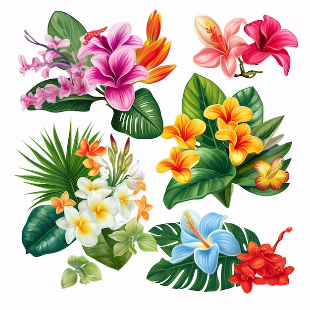 a close up of a bunch of flowers on a white background generative ai