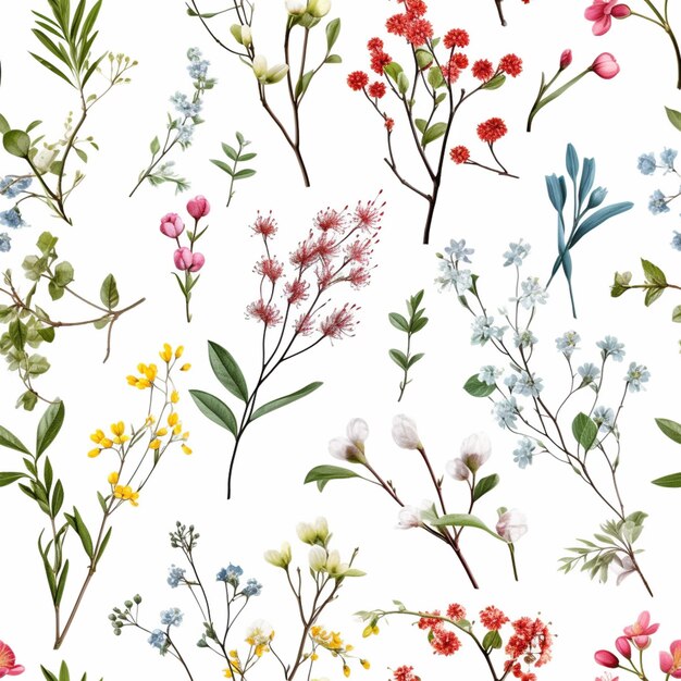 a close up of a bunch of flowers on a white background generative ai