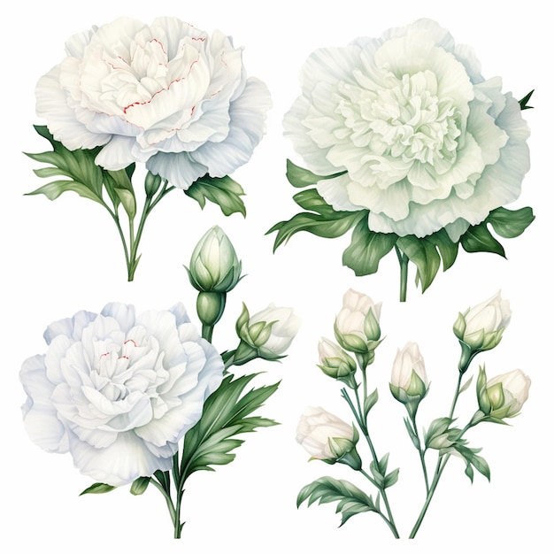 a close up of a bunch of flowers on a white background generative ai