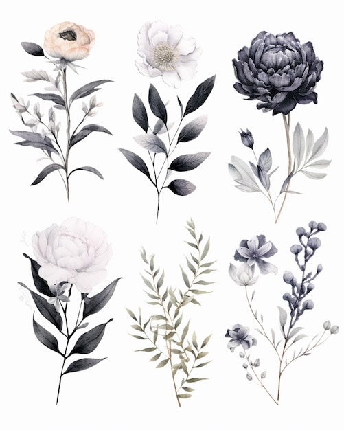 a close up of a bunch of flowers on a white background generative ai