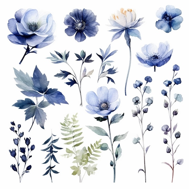 A close up of a bunch of flowers on a white background generative ai