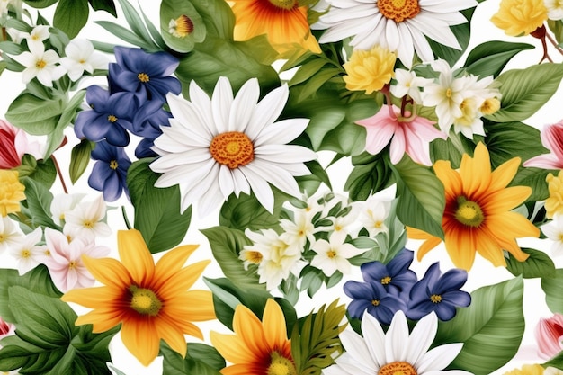 A close up of a bunch of flowers on a white background generative ai