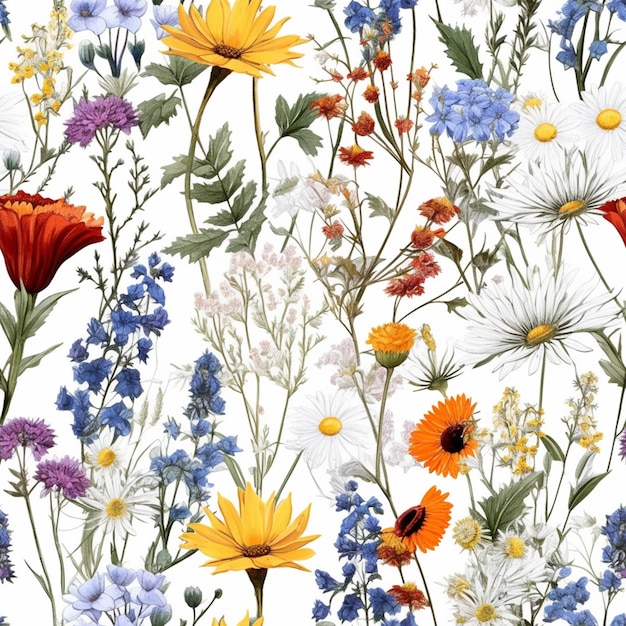 A close up of a bunch of flowers on a white surface generative ai