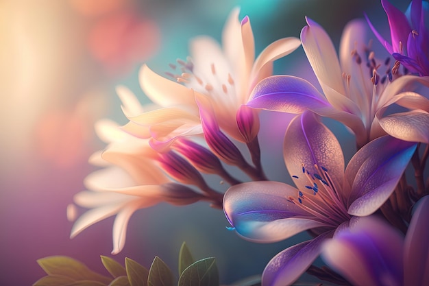 A close up of a bunch of flowers with a blurry background generative AI