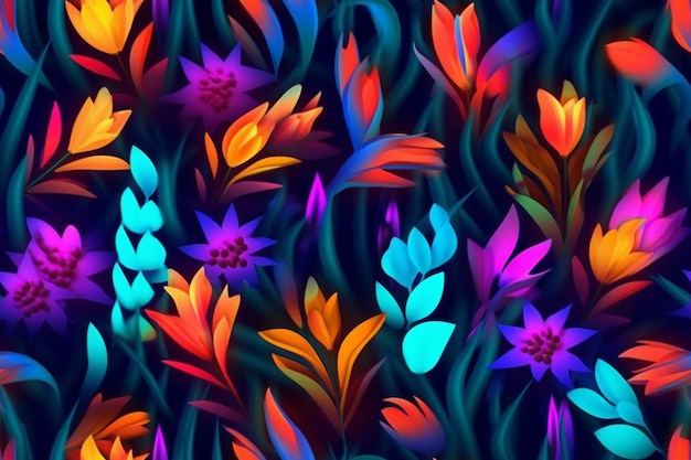 A close up of a bunch of flowers with bright colors generative ai