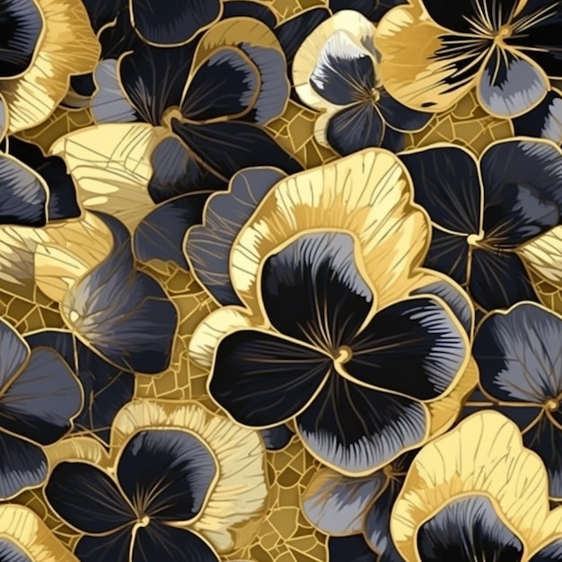 A close up of a bunch of flowers with gold leaves generative ai