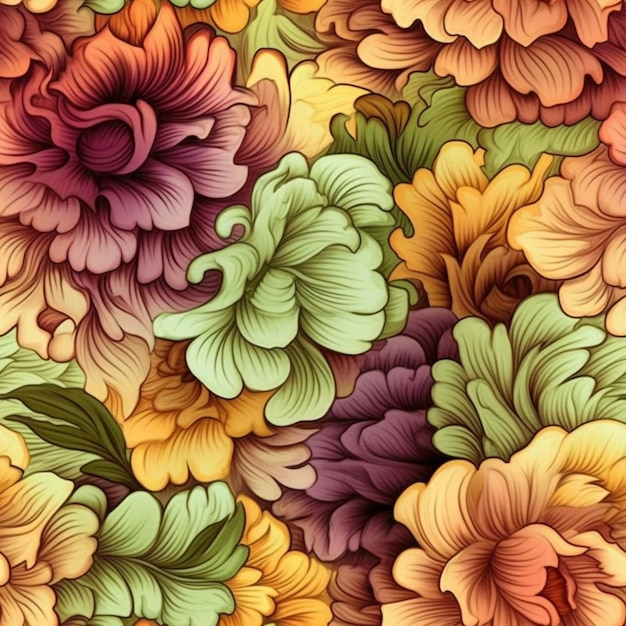 A close up of a bunch of flowers with green leaves generative ai